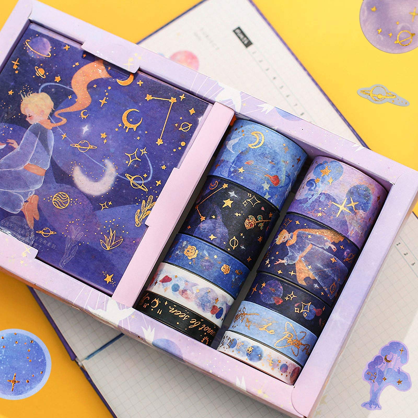HASTHIP Shine Gold Foil Washi Tape Sets 10 Rolls Washi Tapes with 10 Sheets Stickers Decorative Tape for Crafts Bullet Journal Gift Wrapping Scrapbooking (Purple) HASTHIP Shine Gold Foil Washi Tape Sets 10 Rolls Washi Tapes with 10 Sheets Stickers Decorative Tape for Crafts Bullet Journal Gift Wrapping Scrapbooking (Purple)